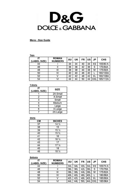 dolce gabbana size chart|dolce and gabbana specs.